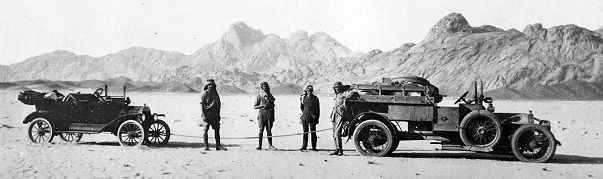 Reconnaissance party using a Crossley tender and a Ford Light Car.