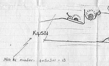 Sketch by Wight showing that the digits of his plane number (K4531) add-up to 13